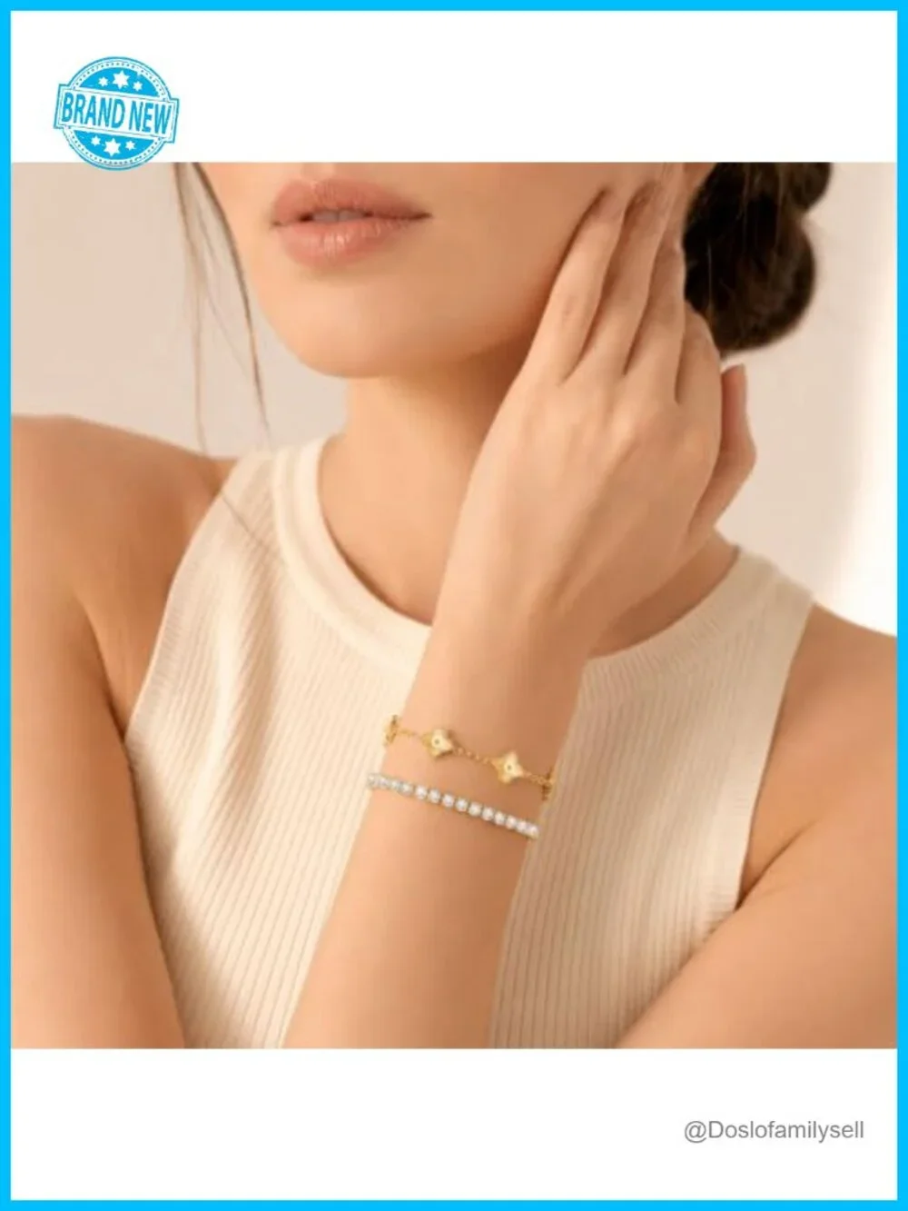 18K Gold Plated Stainless Steel Cubic Zirconia Tennis Bracelet Set Stackable